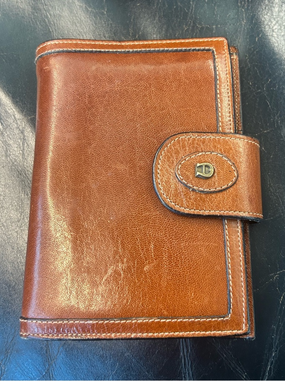Etienne Aigner Brown Leather Snap Wallet with Gold Logo Accent